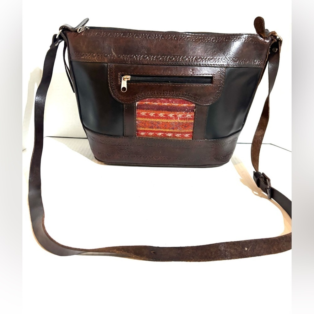 Handmade Brown and Black Leather Shoulder Bag